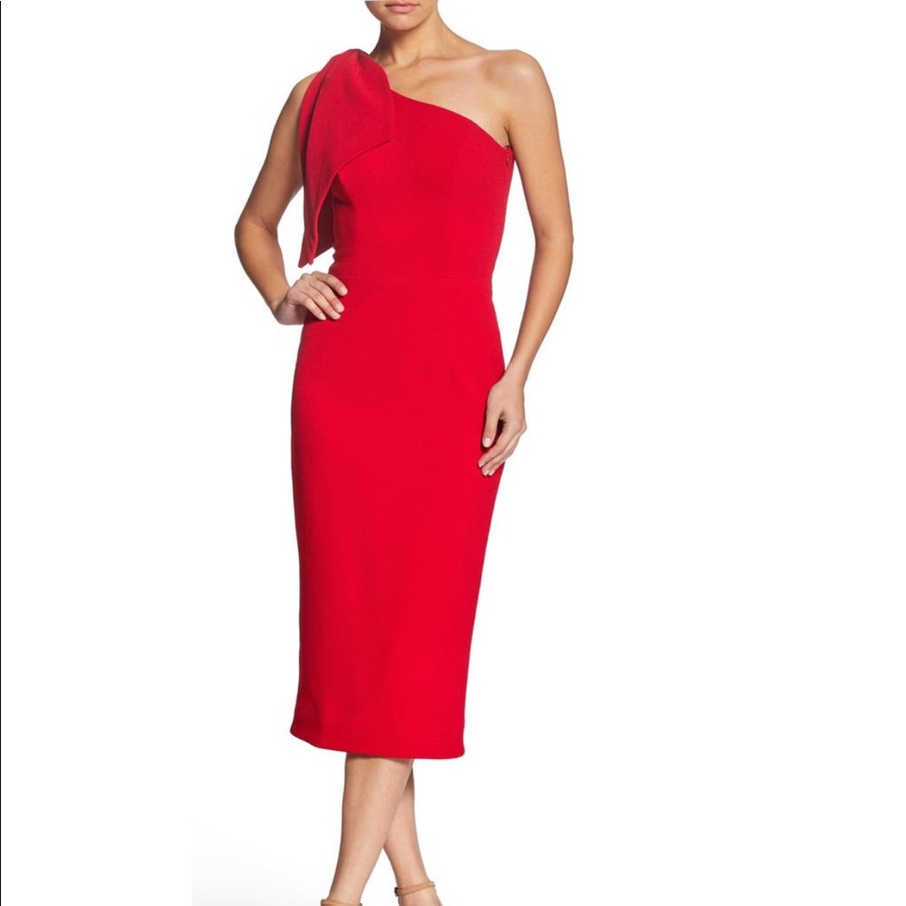 Dress The Population - Tiffany One-Shoulder Red Midi Dress
